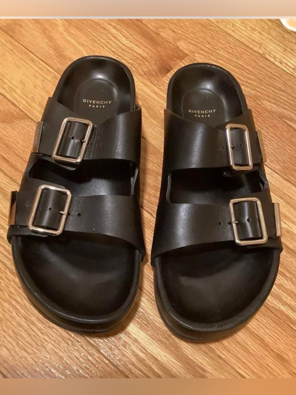 Givenchy Black Leather Double Buckle Slides